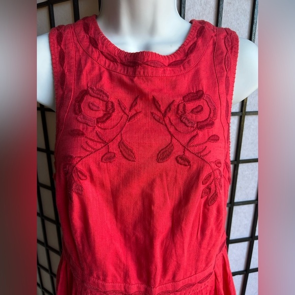 Free People Coral Birds Of A Feather Embroidered Sleeveless Mini Dress 6 - Picture 7 of 12